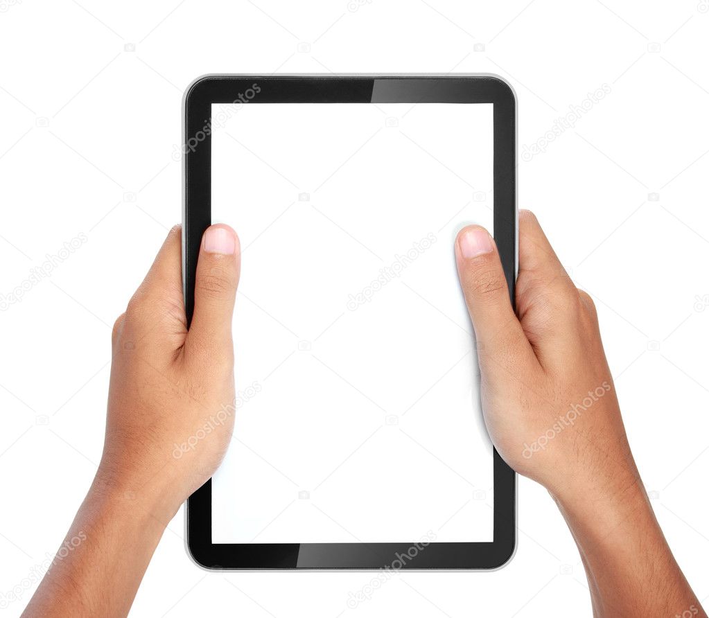 photo of a tablet held by two hands