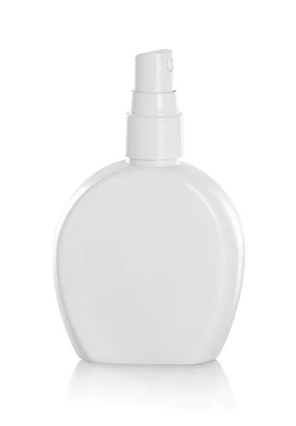 Butelka z rozpylaczem biały na białym tle — Zdjęcie stockowe