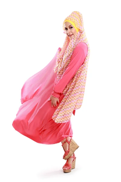 Beautiful girl wearing pink muslim costume — Stock Photo, Image