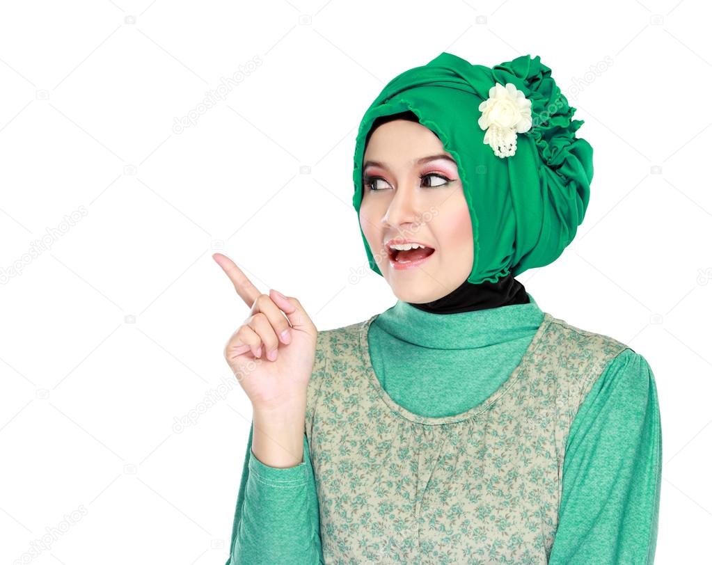 young moslem woman pointing