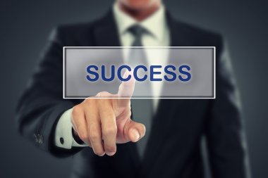 sanal ekran başarı düğmesine işadamı push