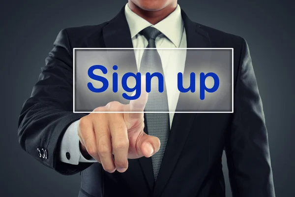 Businessman push to Sign Up button on virtual screen — Stock Photo, Image