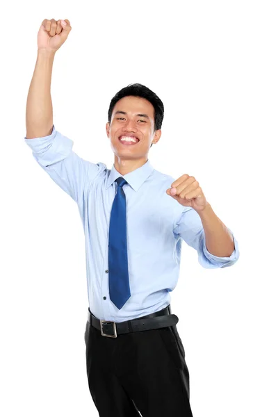 Счастливый успешный жест бизнесмен — стоковое фото