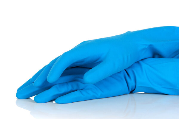 Blue rubber gloves