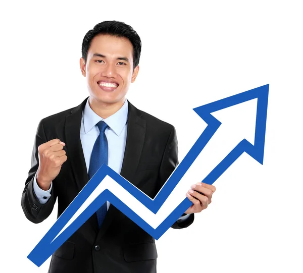 Businessman with up chart symbol in hand — Stock Photo, Image