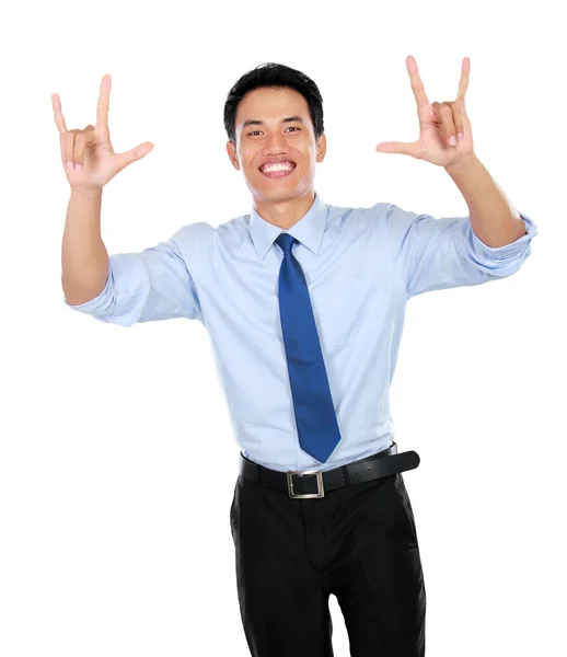 Portret van gelukkig succesvolle gebaren zakenman — Stockfoto