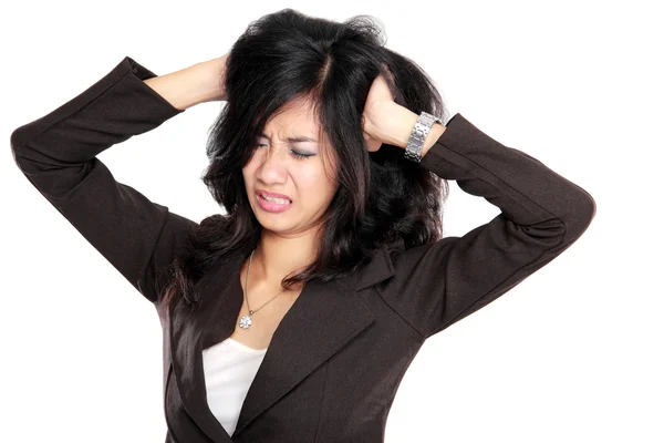 Zakenvrouw benadrukt op het werk. — Stockfoto