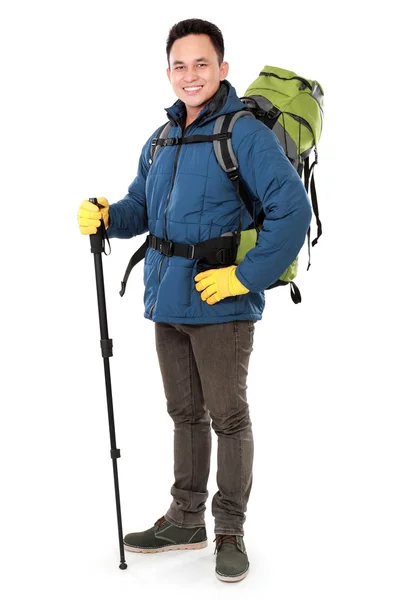 Escursionista maschio con zaino — Foto Stock