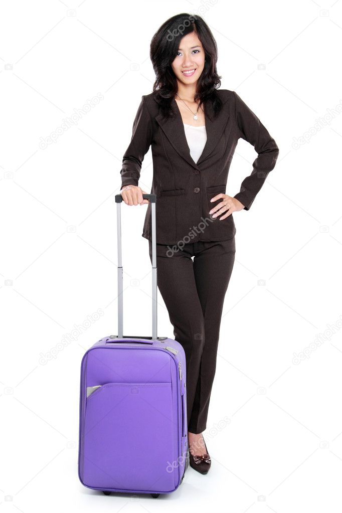 beautiful young business woman with suitcase