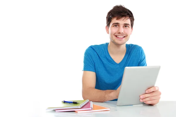 Młody student przy użyciu komputera typu tablet — Zdjęcie stockowe