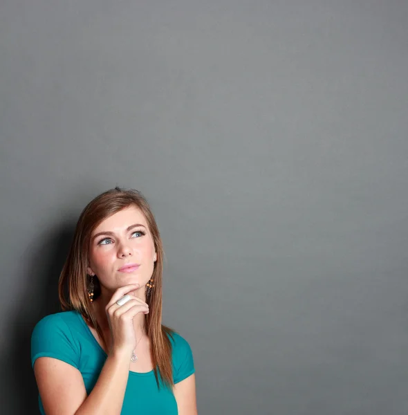 Girl looking up to blank space — Stock Photo, Image