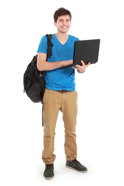 Jovem estudante do sexo masculino com laptop — Fotografia de Stock