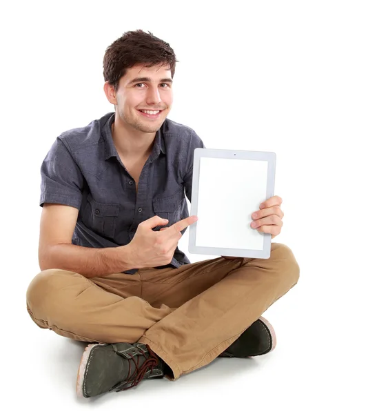 Man showing screen of digital tablet — Stock Photo, Image