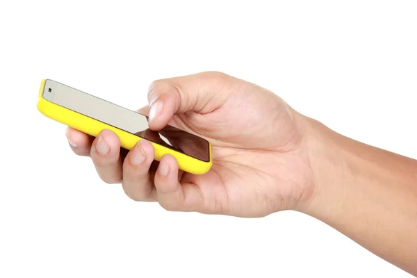 Hand met mobiele slimme telefoon met leeg scherm — Stockfoto