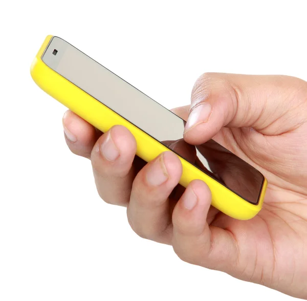Kezében mozgatható szúró telefon-val üres képernyő — Stock Fotó