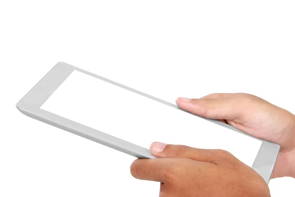 Fotografie z tablet držené dvěma rukama — Stock fotografie