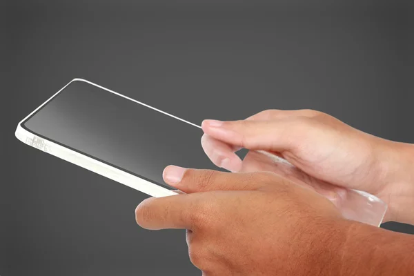 Manos celebración futurista tableta transparente pc —  Fotos de Stock