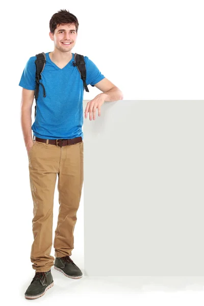 Ung manlig student håller Tom whiteboard — Stockfoto