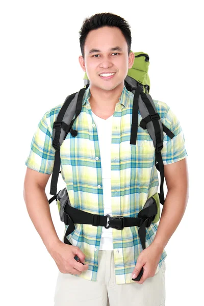 Caminhante masculino com mochila — Fotografia de Stock