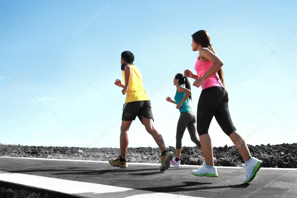 portrait of people running together