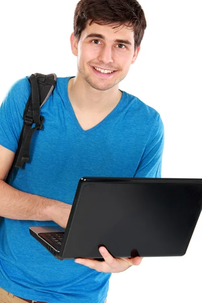 Jovem estudante do sexo masculino com laptop — Fotografia de Stock