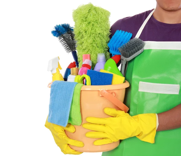 Retrato de homem com equipamento de limpeza — Fotografia de Stock