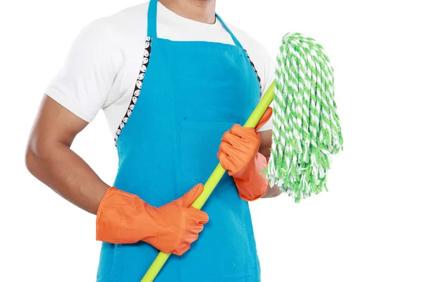 Man's body with mop cleaning equipment — Stock Photo, Image