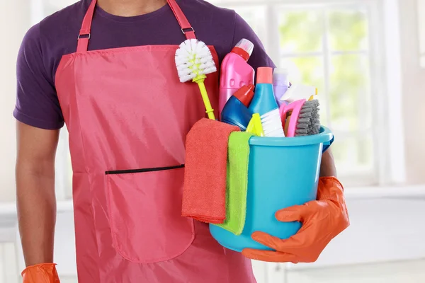 Portrait of hand with cleaning equipment — Stock Photo, Image