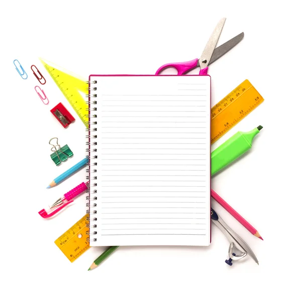 Notebook with stationary objects — Stock Photo, Image