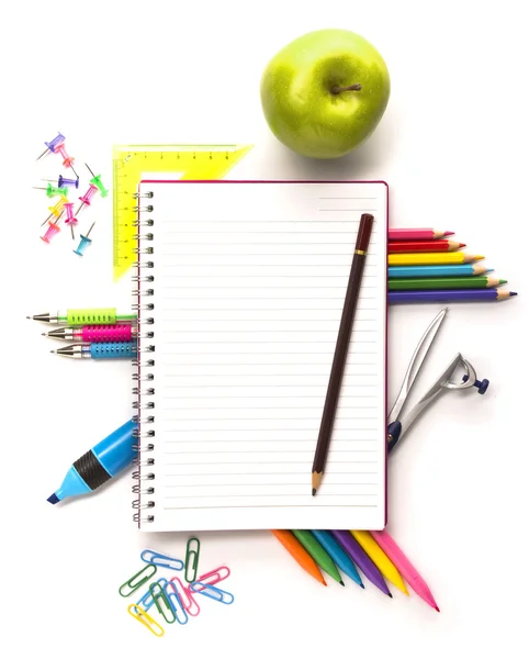 Notebook with stationary objects — Stock Photo, Image