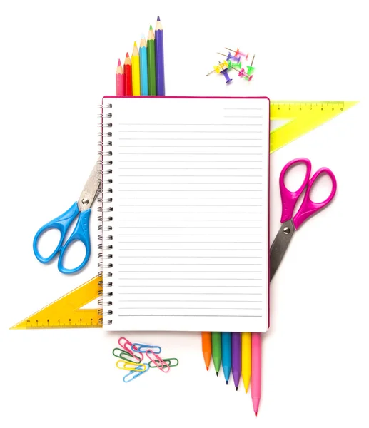 Notebook with stationary objects — Stock Photo, Image