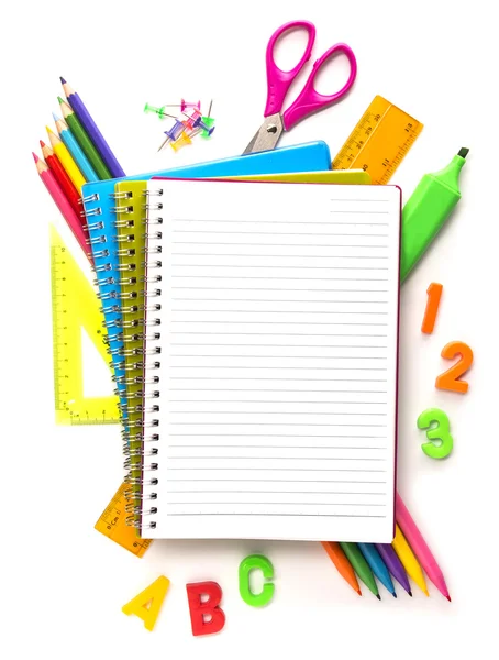 Notebook with stationary objects — Stock Photo, Image
