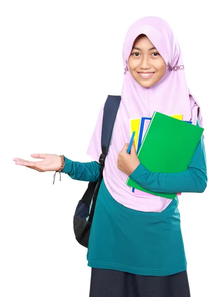 Estudante miúdo muçulmano apresentando — Fotografia de Stock