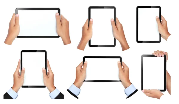 Collection of hand gesture holding touch tablet — Stock Photo, Image