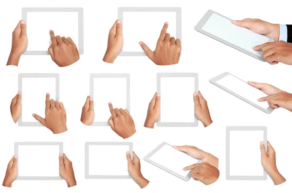 Foto van een tablet gehouden door twee handen — Stockfoto