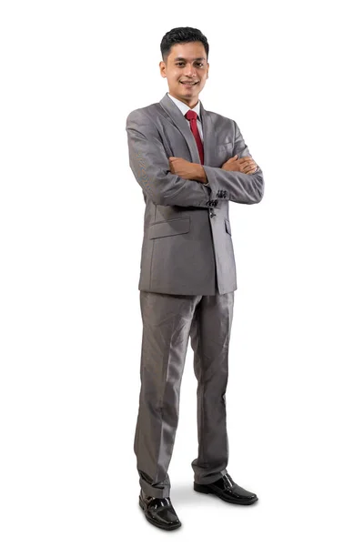 Man in business suit crossed arm while standing — Stock Photo, Image