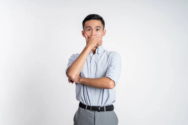 Man cover his nose and feeling disgusted by the smell — Stock Photo, Image