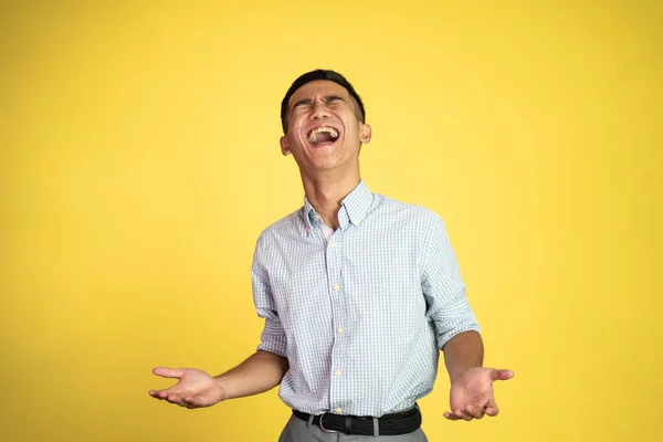 Asiático empresário rindo naturalmente sobre isolado fundo — Fotografia de Stock