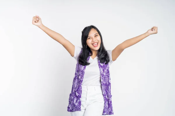 Asian woman clenching hands while celebrating success — Foto Stock