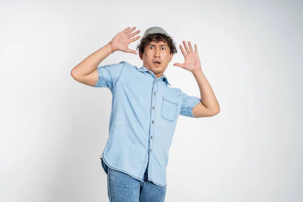 Portrait of asian young man with denial gesture — Zdjęcie stockowe