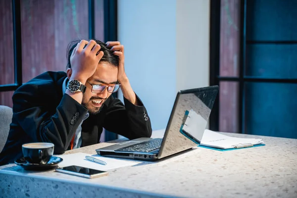 Portrait Businessman Asian Tired Stress Overworked Office — Stockfoto