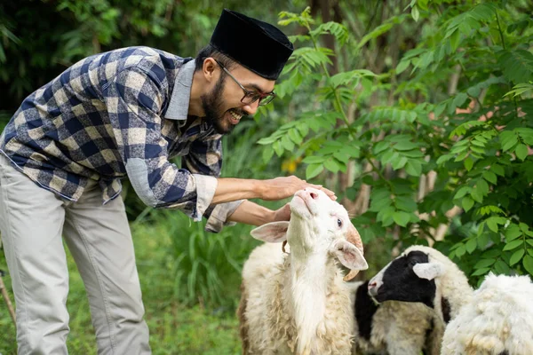 Farm Animal Trade Eid Adha Sacrifice Man Farmer Seller Goat — Φωτογραφία Αρχείου