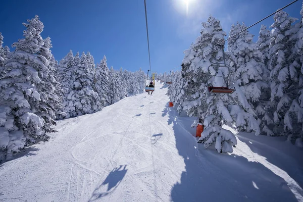 Cable Car Way Snowy Uludag Mountains Bursa Turkey Beautiful View — Stockfoto