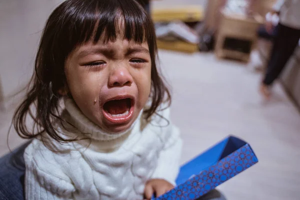 Close Toddler Crying Tear Running Her Cheek — Stock Photo, Image