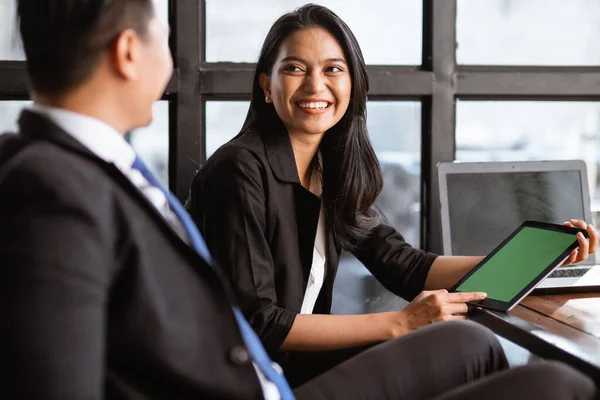 Excited Businesswoman Adviser Analyzing Financial Figures Company While Meeting Cafe — 图库照片