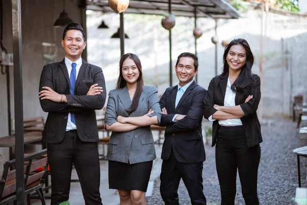 Portrait Business Asian Partner Smiling Camera Crossed Arm — Stock fotografie