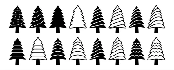 圣诞树矢量图标集 分类的圣诞节松树图标收集 云杉和冷杉模板 简单的平面插图 — 图库矢量图片