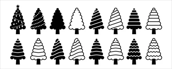 クリスマスツリーベクトルアイコンセット 割り当てられたクリスマスツリーのアイコンコレクション松 スプルースとモミの木のステンシルテンプレート シンプルな平図 — ストックベクタ