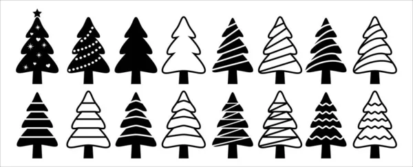 圣诞树矢量图标集 分类的圣诞节松树图标收集 云杉和冷杉模板 简单的平面插图 — 图库矢量图片