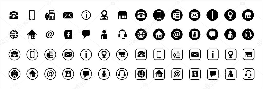 Contact icon vector set. Complete set of business card item icons. Vector stock icon design collection.